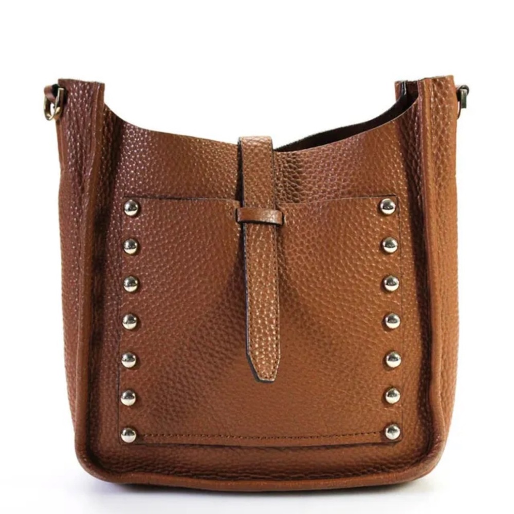 REBECCA MINKOFF brown leather studded crossbody feed boho bag purse - Picture 2 of 8